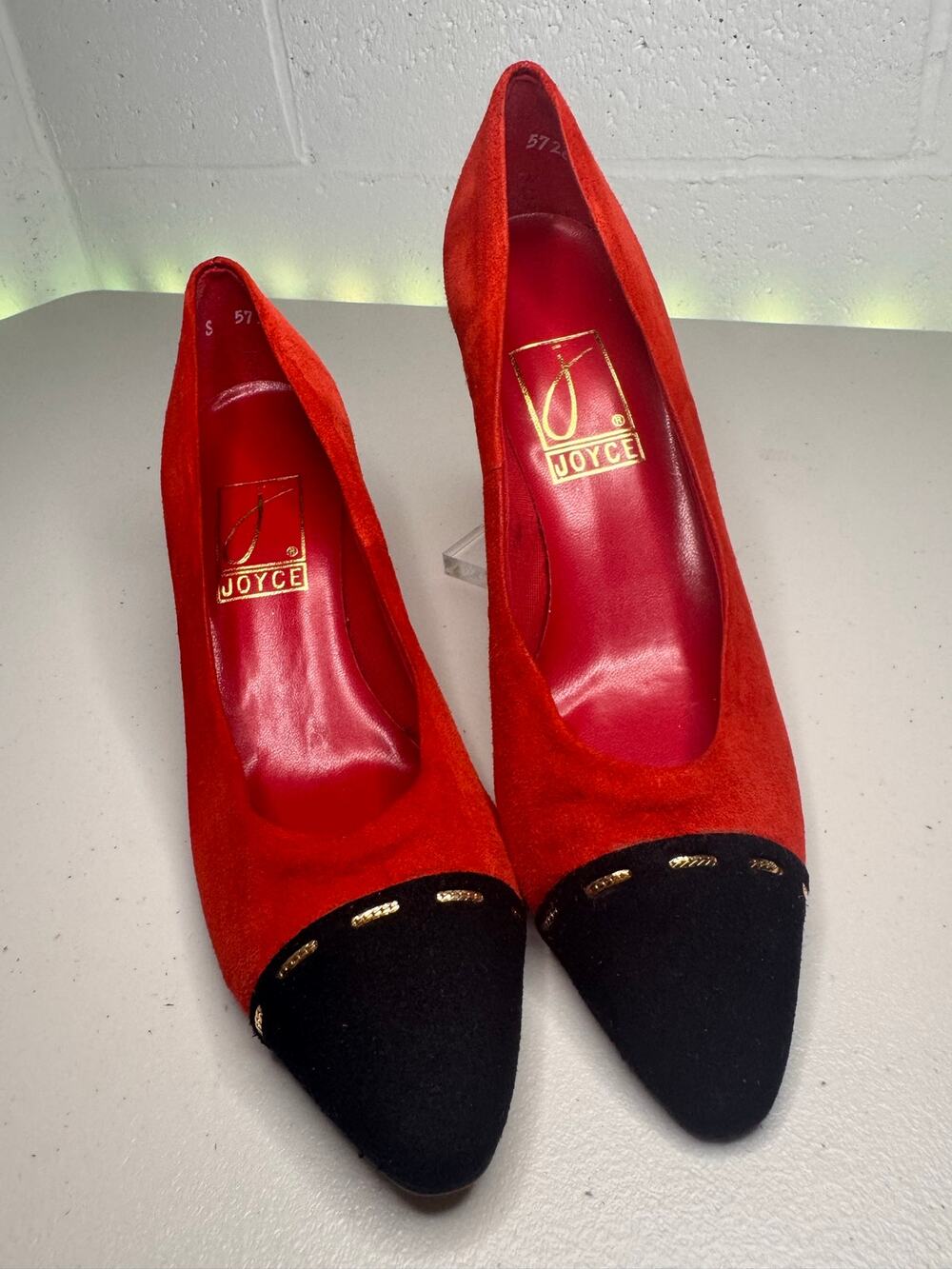 Vintage Joyce Red Black Suede Pumps Women's Size 7N Made in USA